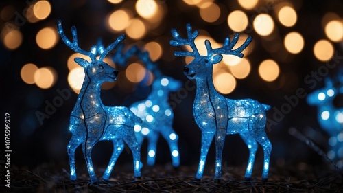 shiny blue illuminated christmas reindeer photo