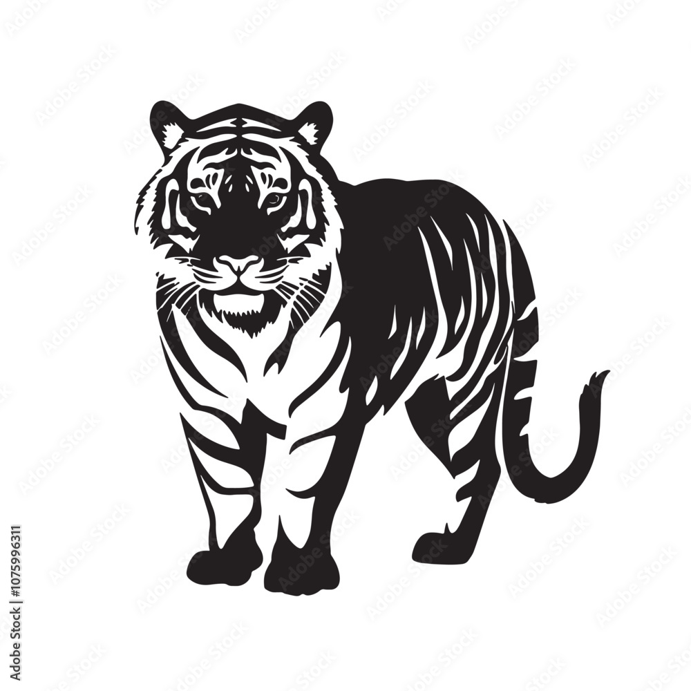 Naklejka premium Tiger pose vector silhouette flat style
