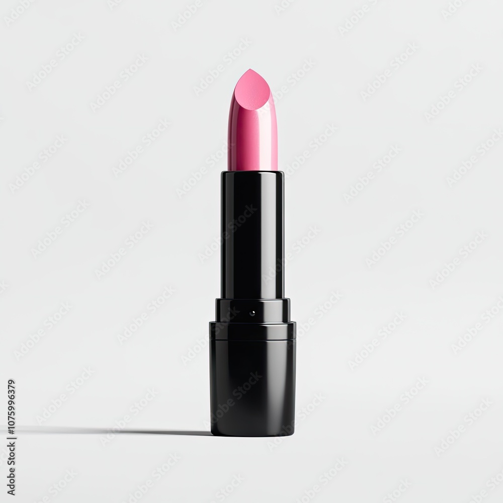 Obraz premium Elegant Pink Lipstick in Sleek Black Tube for Fashion and Beauty Photography Showcasing Modern Makeup Trends and Cosmetic Style Aesthetics