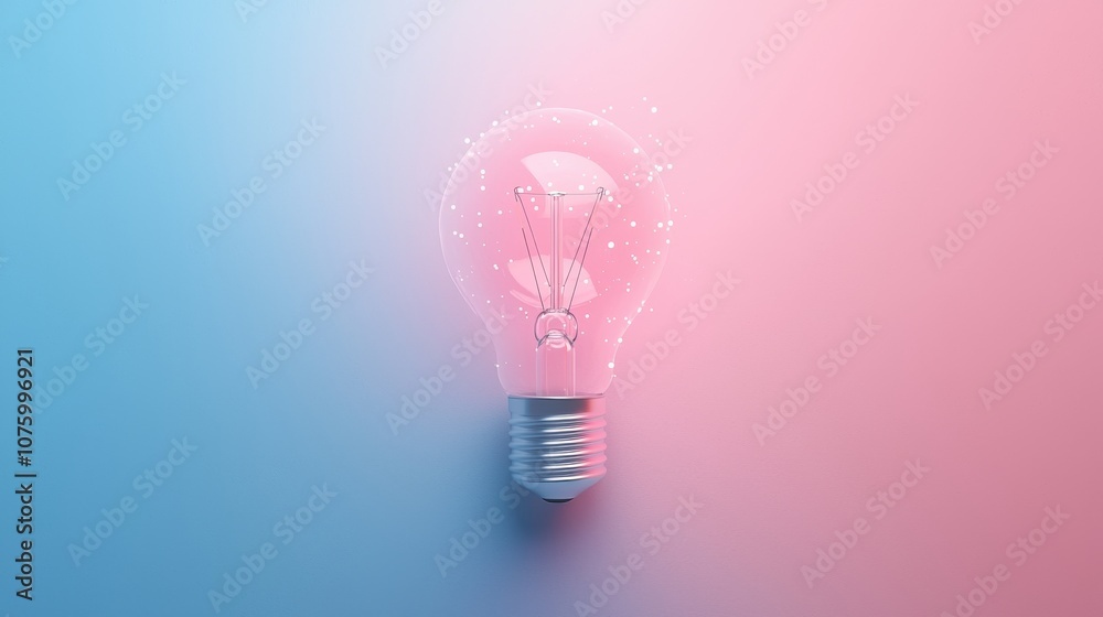 A glowing light bulb emitting creativity and innovation, set against a soft gradient background of pink and blue. A glowing light bulb emitting creativity and innovation, set against a soft gradient background of pink and blue.