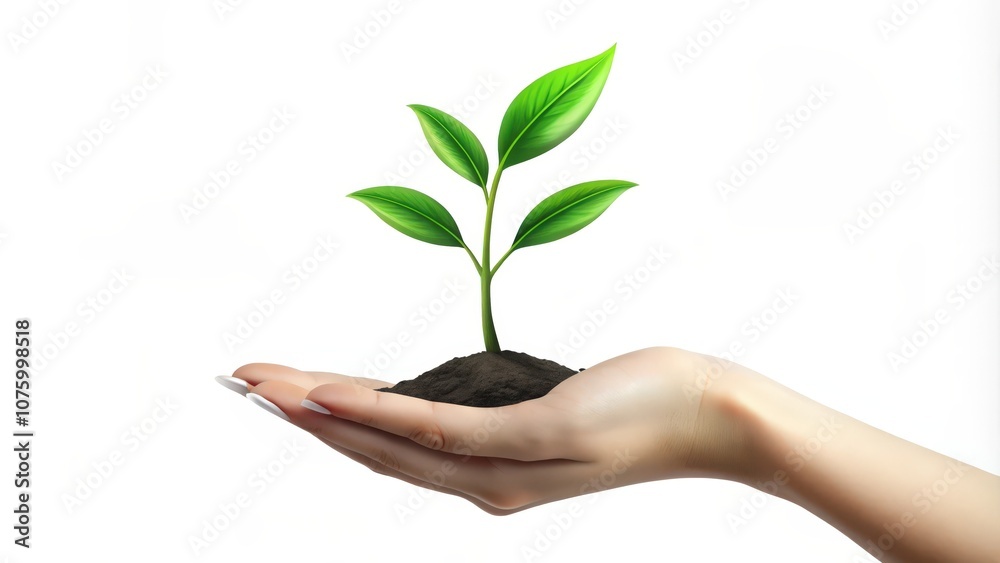 A Hand Holding a Young Plant Growing from Soil A Hand Holding a Young Plant Growing from Soil