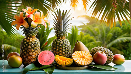 tropical fruit and pineapple