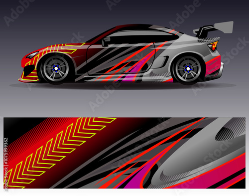 Car wrap design vector. Graphic abstract stripe racing background designs for vehicle, rally, race, adventure and car racing livery	