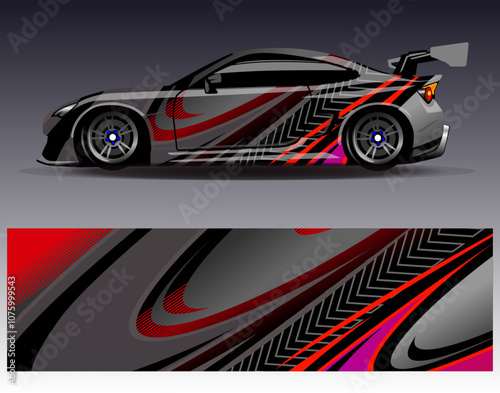 Car wrap design vector. Graphic abstract stripe racing background designs for vehicle, rally, race, adventure and car racing livery	