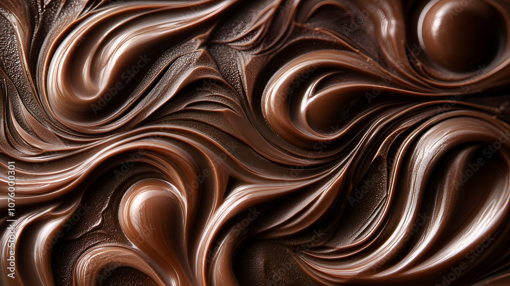 chocolate melting and swirling, creating an intricate pattern on the surface. The rich color of creamy milk chocolate