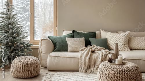 Cozy Scandinavian New Year s Decor with Warm Beige and Green Accents photo