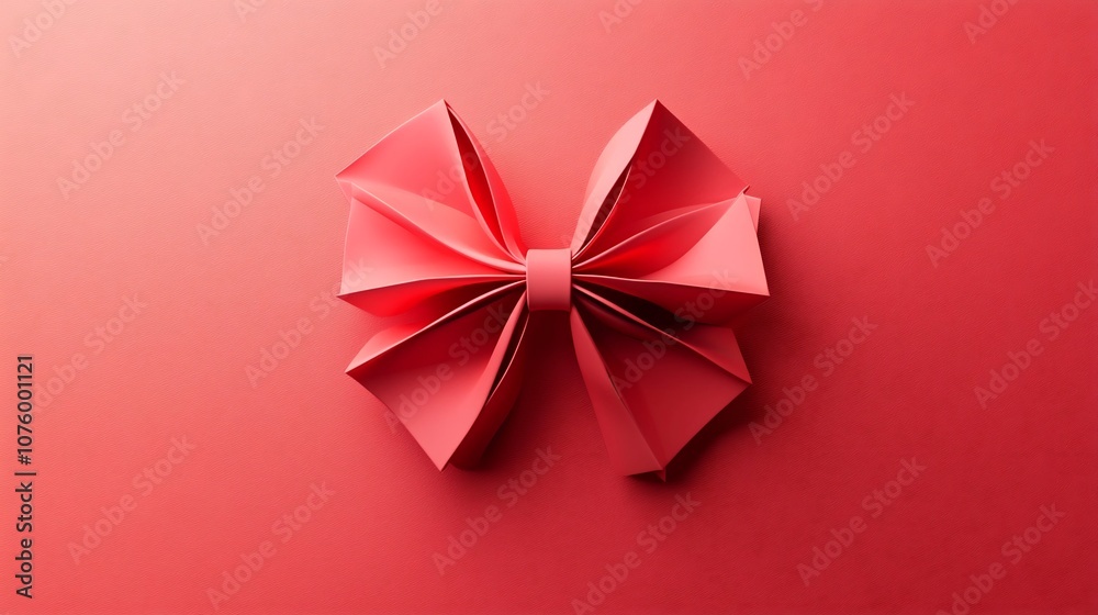 Elegant Red Festive Bow with Vibrant Folds on Plain Background Elegant Red Festive Bow with Vibrant Folds on Plain Background