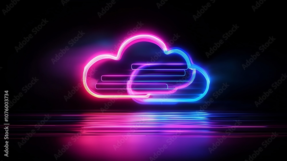 Neon-Lit Cloud Tech Icon Symbolizing Modern Digital Storage Neon-Lit Cloud Tech Icon Symbolizing Modern Digital Storage