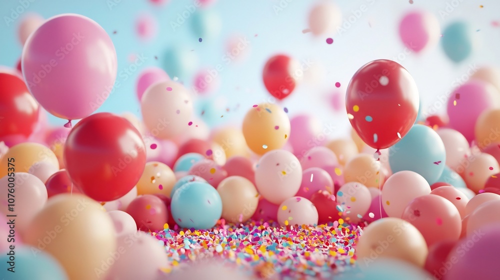Vibrant with Colorful Balloons and Confetti Scattered Around Vibrant with Colorful Balloons and Confetti Scattered Around