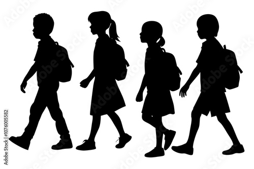 silhouette of school kids vector illustration.