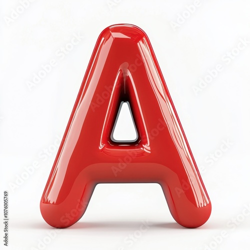 Glossy red letter A on white background	 photo