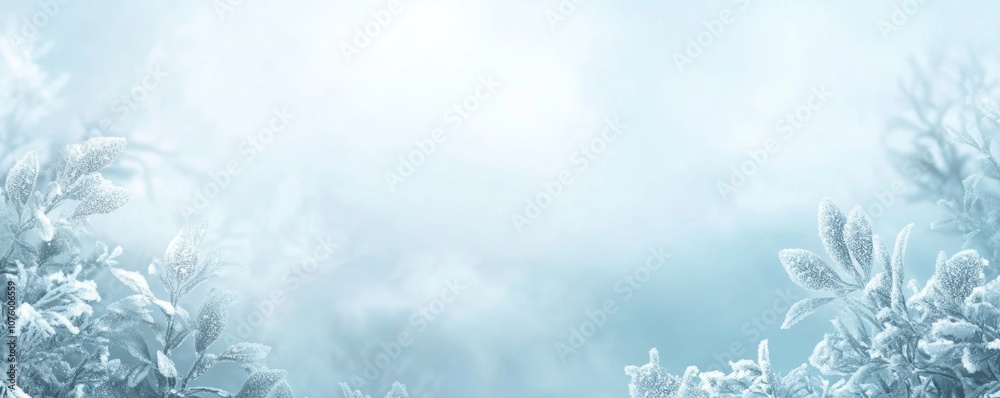 Winter Wonderland - Icy Border with Frost Patterns and Snowflakes on Soft Blue Background with Subtle Glow, Creating a Frosty Ambiance Winter Wonderland - Icy Border with Frost Patterns and Snowflakes on Soft Blue Background with Subtle Glow, Creating a Frosty Ambiance