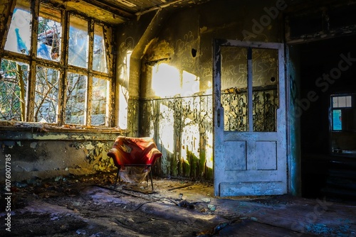 the old red chair in sunlight