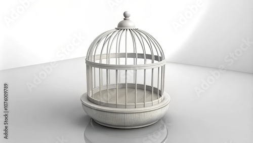 White Birdcage on a White Surface with a White Background