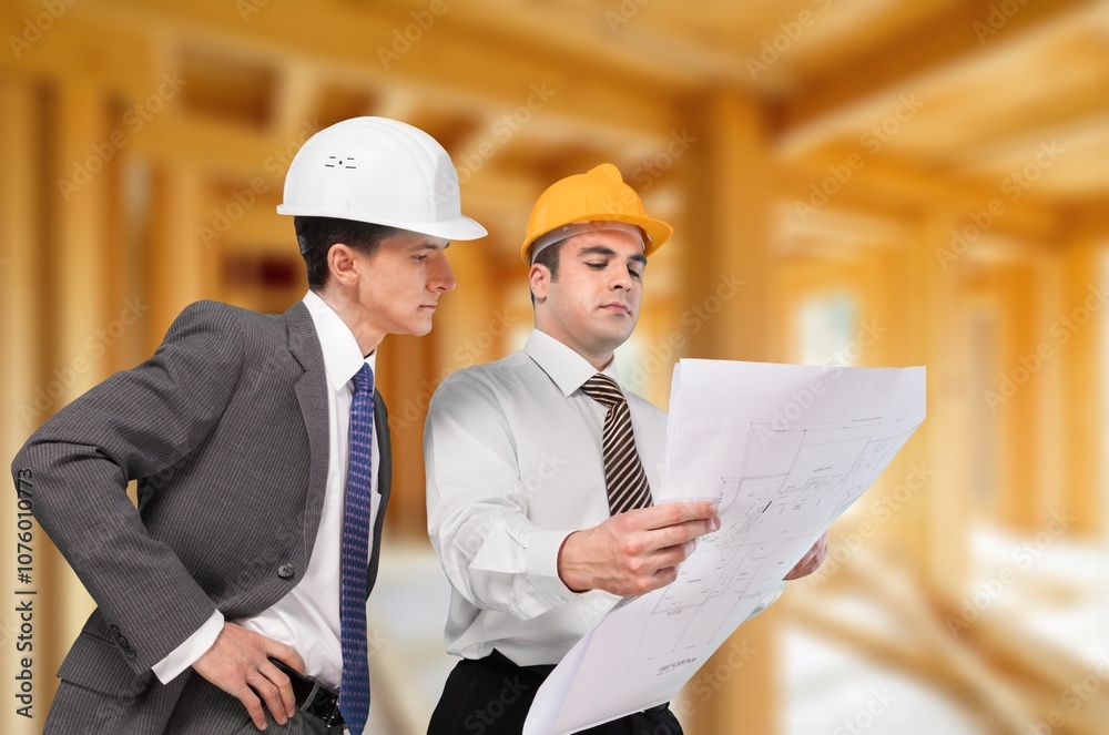 © BillionPhotos.com - Architect stands under wooden house studies documentation © BillionPhotos.com - Architect stands under wooden house studies documentation