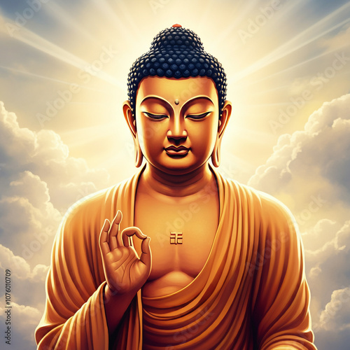 Buddha bathed in soft golde...