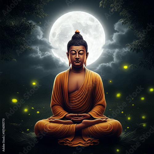 Buddha statue illuminated b...