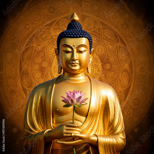Buddha in golden attire hol...