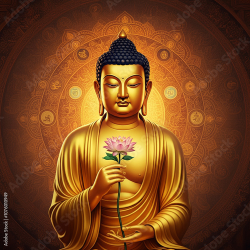Golden Buddha holding a pin...
