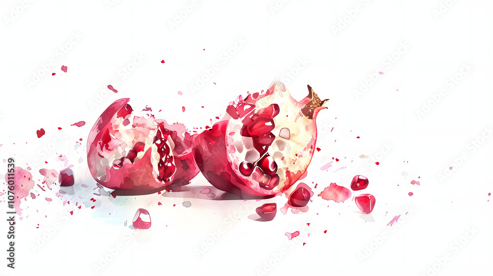 pieces of fruit Pomegranate Watercolor pieces of fruit Pomegranate Watercolor