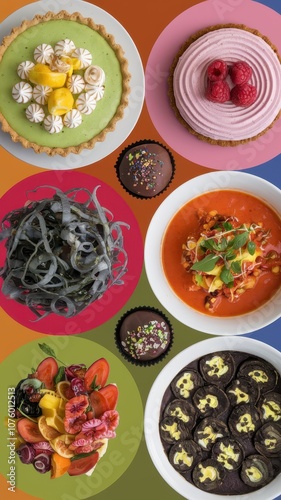 Wallpaper Mural Colorful collage of cakes, pastries, pizza, soup, and dessert assortment Torontodigital.ca