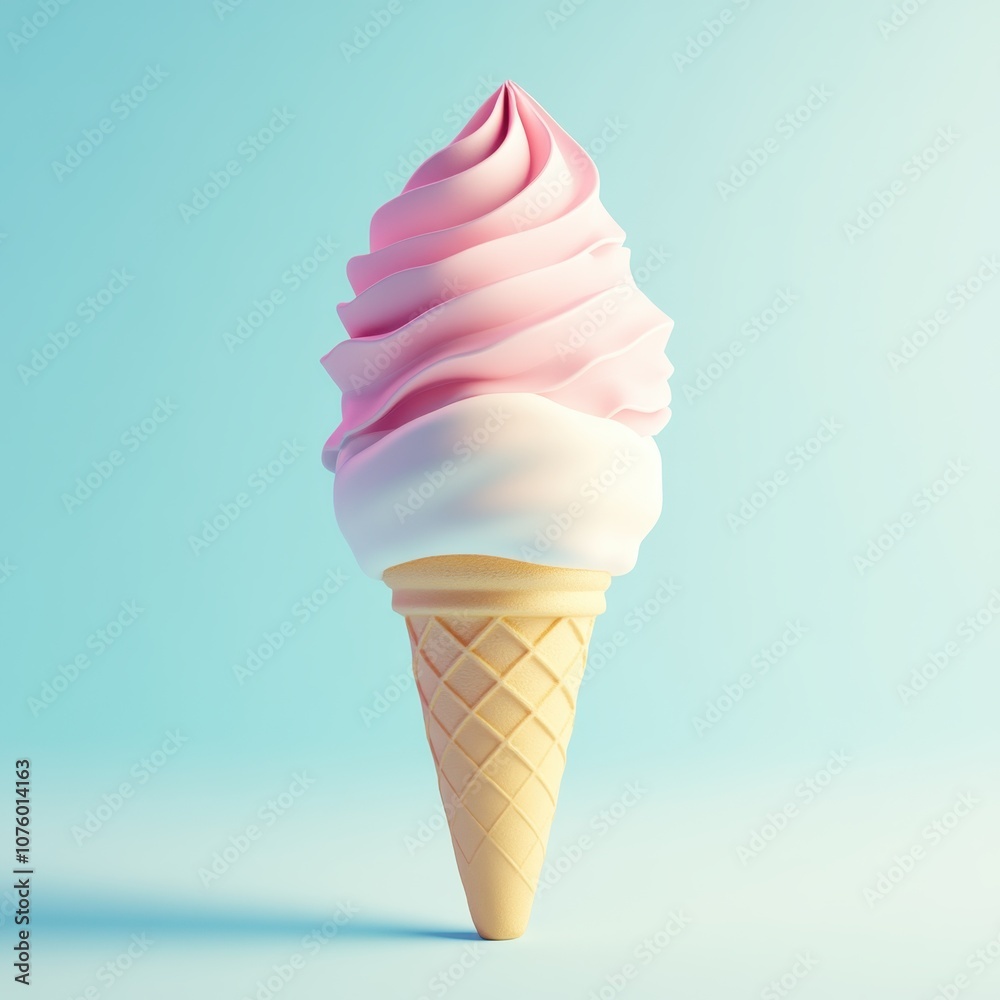 Pink and white soft-serve ice cream cone Pink and white soft-serve ice cream cone