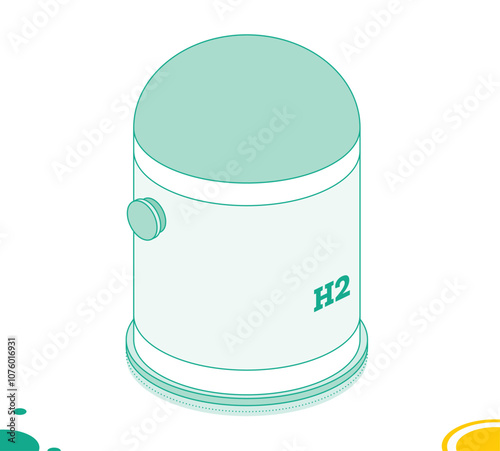 Isometric h2 hydrogen storage tank. Outline object isolated on white background.