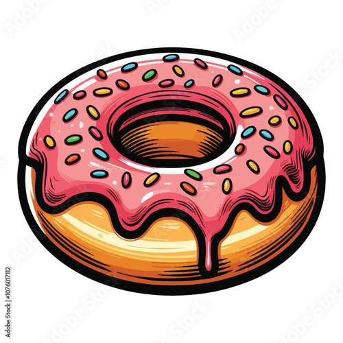 Donut with sprinkles. Delicious colorful doughnut. On white background