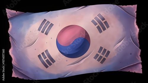 Worn and tattered South Korean flag with faded colors. photo
