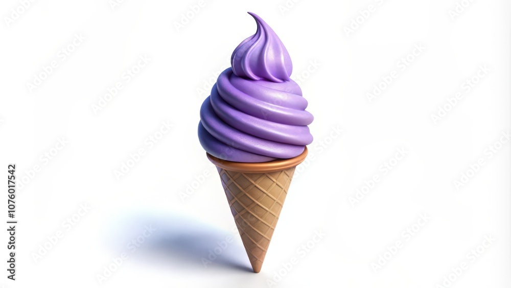 A Single-Scooped Purple Ice Cream Cone on a White Background A Single-Scooped Purple Ice Cream Cone on a White Background