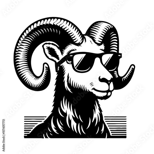 Bighorn Sheep In Sunglasses Vector Logo photo