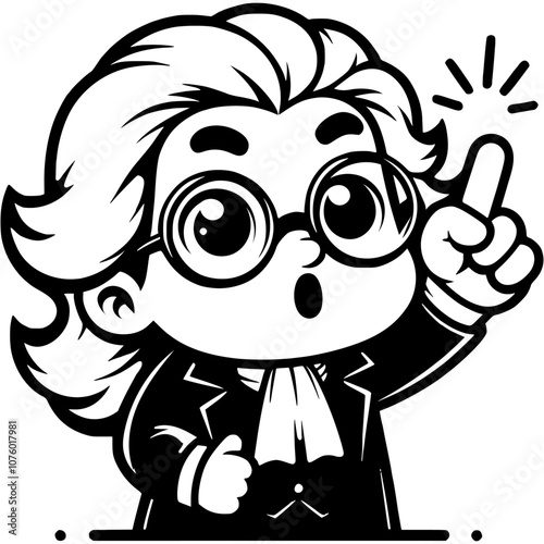 Genius botanist raised his thumb in admiration in monochrome. Simple minimalistic vector in black ink drawing on transparent background