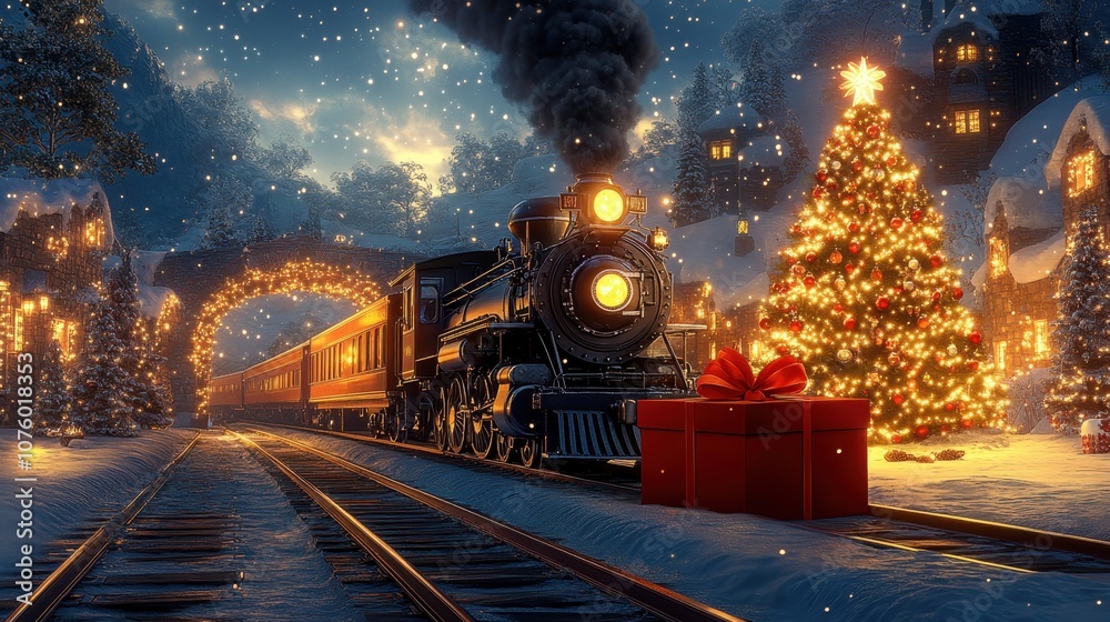 Christmas Train by Decorated Tree Christmas Train by Decorated Tree