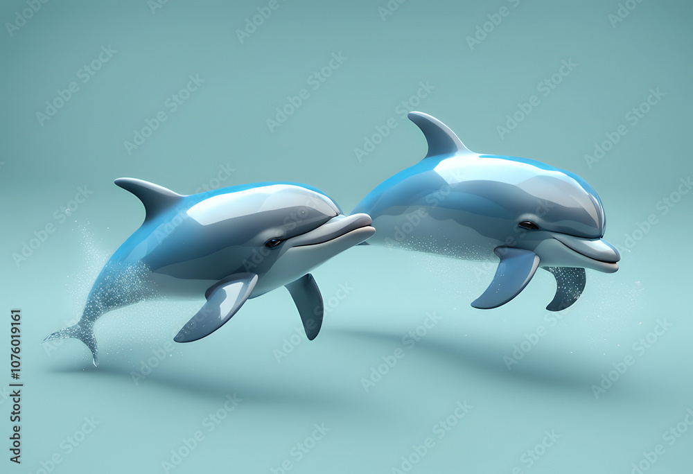 Obraz premium 3d sea dog dolphin elephant pet blue cat background cartoon animal funny character cute toy water dolphins design monster transparent art dimensional olated mammal illustration two