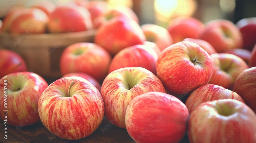 Closeup of Fresh Red Apples on Wooden Table Closeup of Fresh Red Apples on Wooden Table