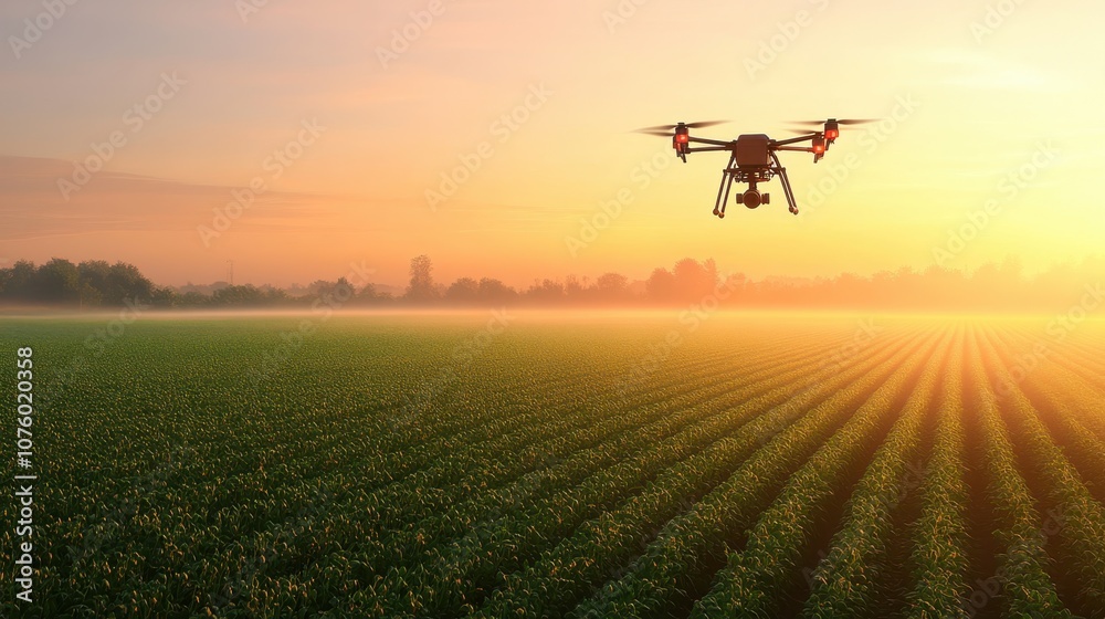 Agricultural Drone Flying at Sunrise Agricultural Drone Flying at Sunrise