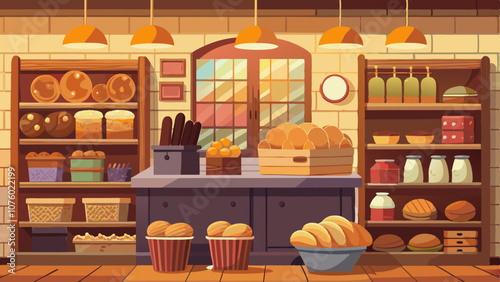 A bakery with a variety of breads and pastries on display