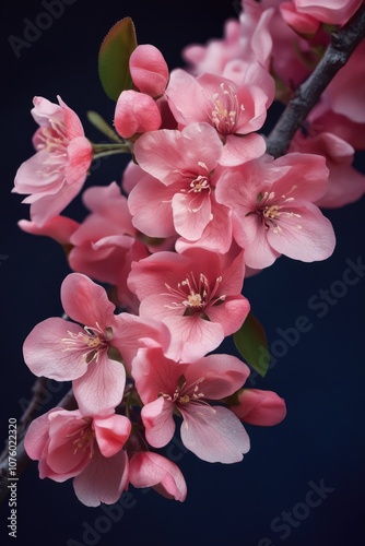 Pink Flowers Branch Close Up