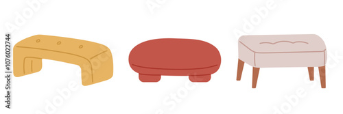 Trendy furniture set of banquette, pouf, footrest