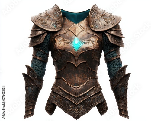 Ornate Bronze Armor with Blue Gem for Fantasy Game Design