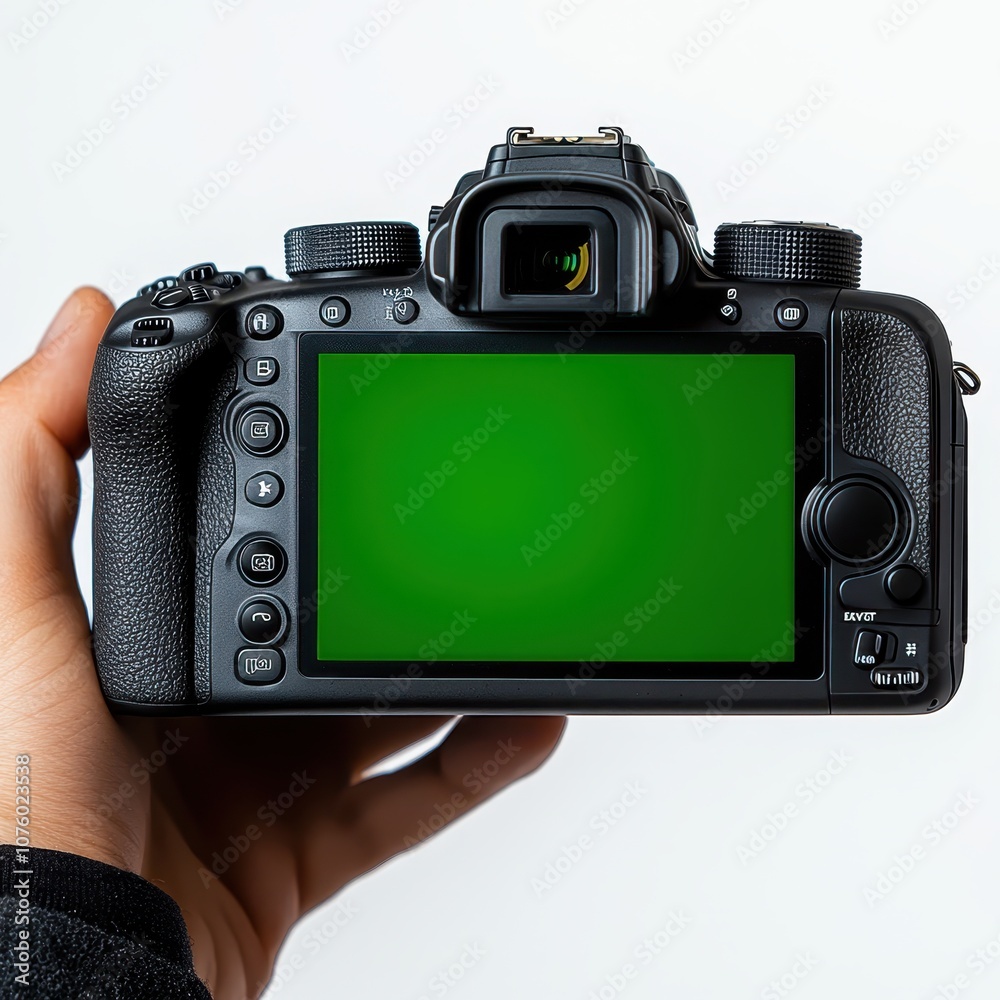 Back View of DSLR Camera with Green Screen Back View of DSLR Camera with Green Screen