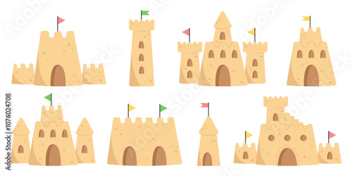 Big set of sandcastle in flat style
