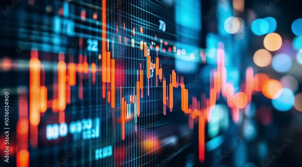 Close up view of blurry stockmarket screen, Camera slow motion with different angles