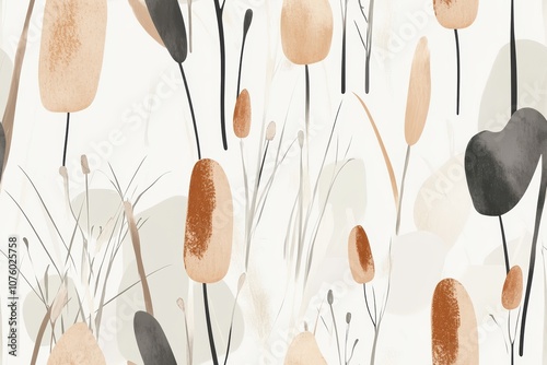 Rustic Nature Inspired Cattail and Grass Pattern photo