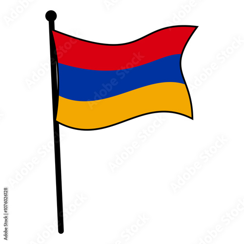 Armenian Flag Waving on Flagpole, Minimalistic Vector Design, National Symbol for Heritage and Culture, Editable EPS Illustration Isolated on White