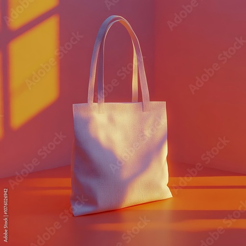 White Canvas Tote Bag in a Warm Sunset Light photo