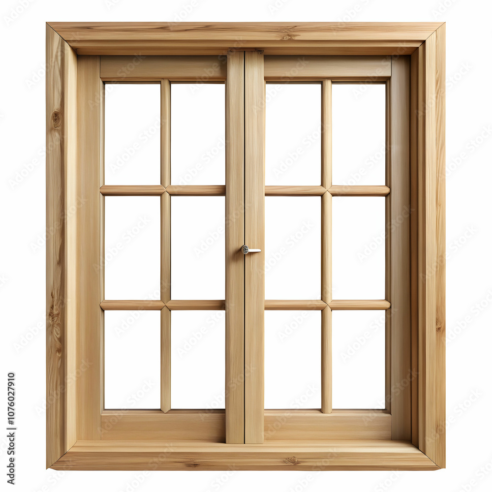 A wooden window design without glass, isolated on a white background. A wooden window design without glass, isolated on a white background.