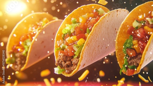 Vibrant taco billboard featuring juicy tacos, salsa, and bold advertising slogans.