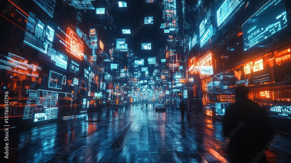 Obraz premium Cyberpunk Cityscape with Neon Lights