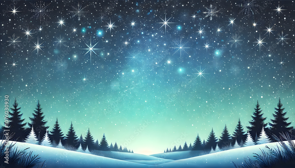 Fototapeta premium 冬の夜空と星に輝く森の幻想的な背景